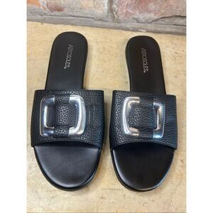 Aerosoles Gum Drop Black Pebbled Slide Sandals Silver Buckle Women's Size 10M